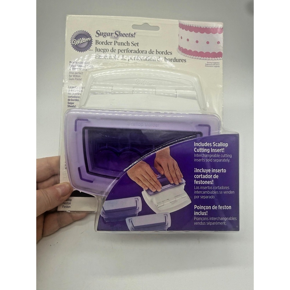 Wilton Sugar Sheets Border Punch Set Scallop Insert Purple Cake Stencil